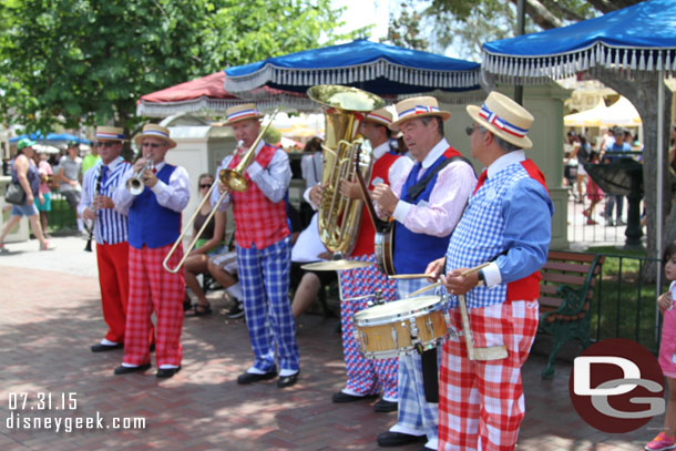 The Straw Hatters were performing in the hub near the line board.