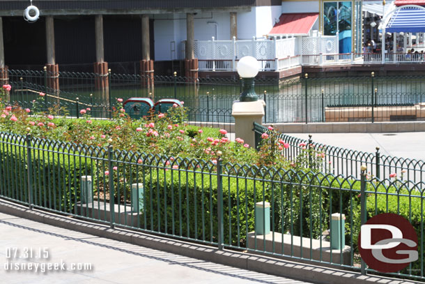 Nothing appears to have been done to the old supports for the trellis structures that were removed.