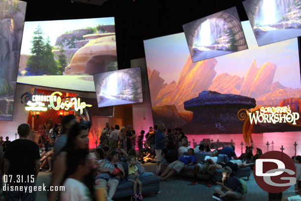 The lobby was quite full with guests enjoying the A/C.   The line to meet the Frozen sisters had a handful of people in it.  It looked like they were letting anyone in, no FastPass required.