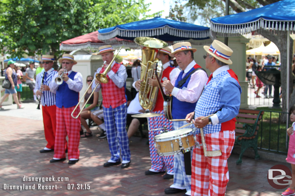 The Straw Hatters were performing in the hub near the line board.