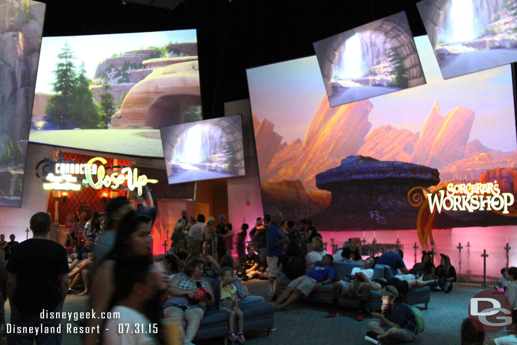 The lobby was quite full with guests enjoying the A/C.   The line to meet the Frozen sisters had a handful of people in it.  It looked like they were letting anyone in, no FastPass required.