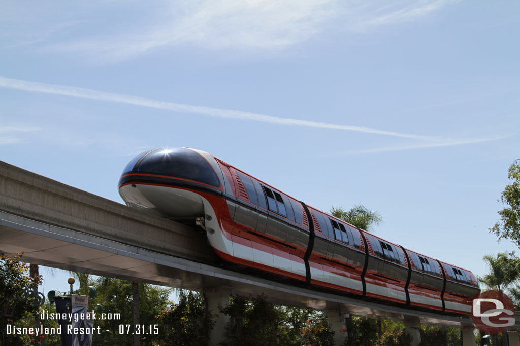 Monorail Orange passing overhead.