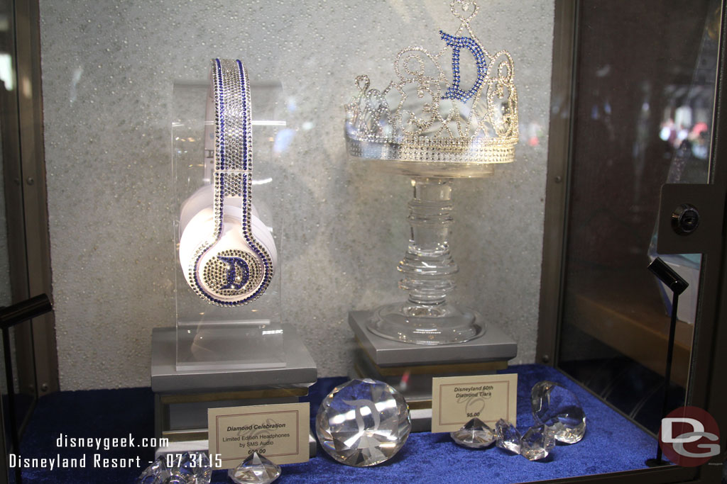 Plenty of Diamond Celebration merchandise in the Disney Showcase store (and most others around the resort).  Here are diamond headphones and a tiara