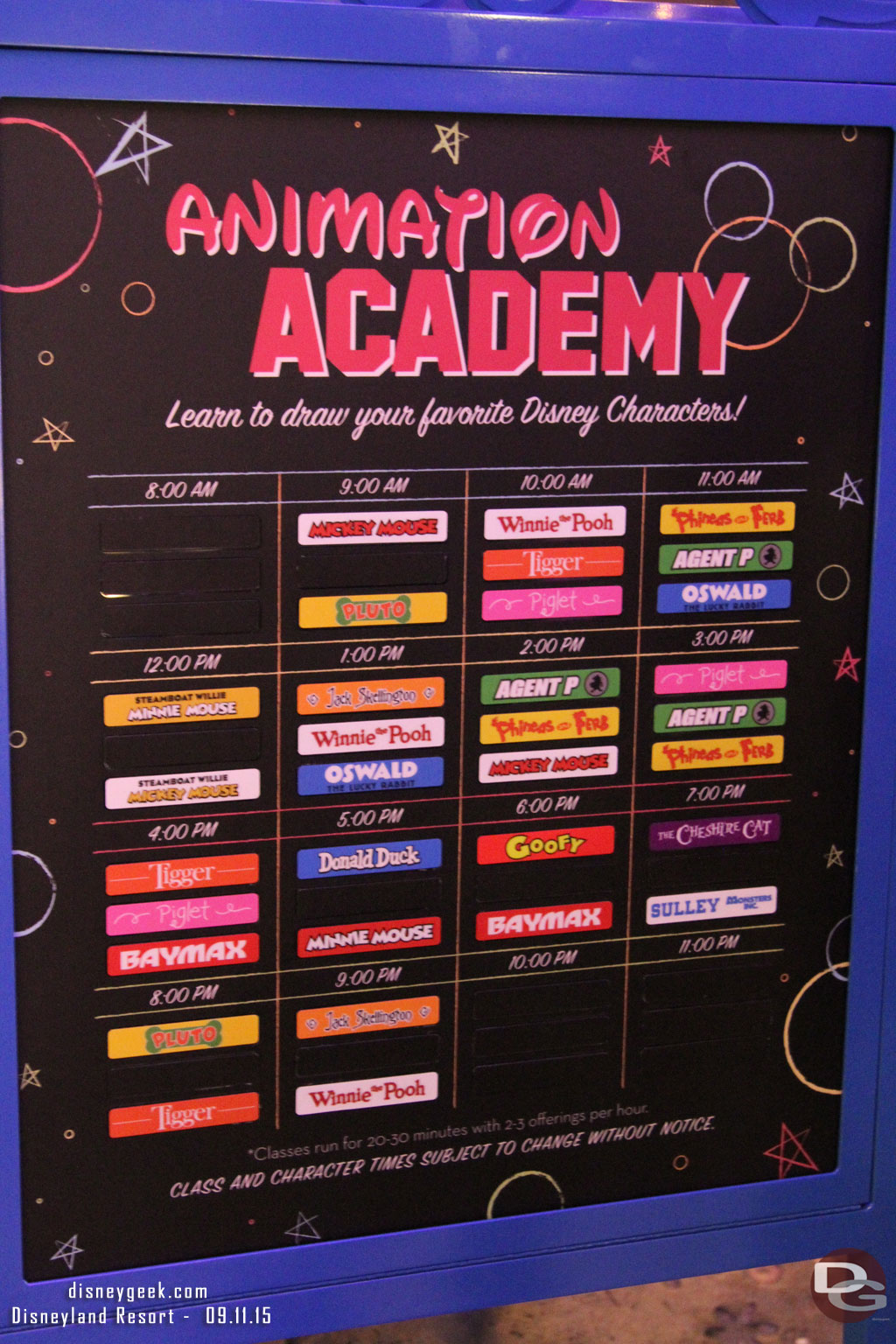 The Animation Academy sign has come a long way from the chalk board.