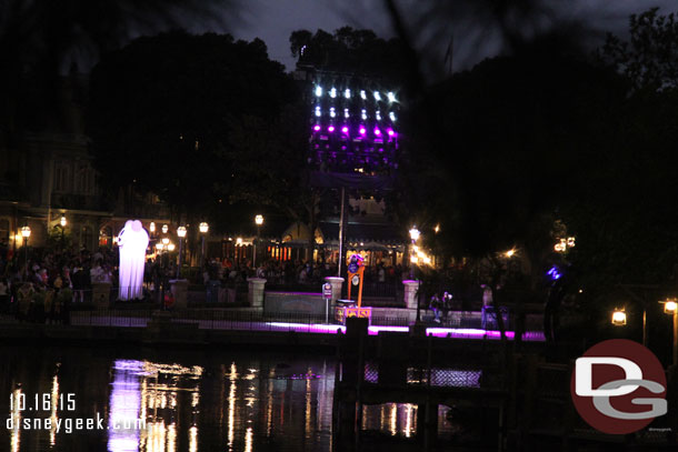 The Fantasmic lights are used for the Treat Trail along the Rivers of America.