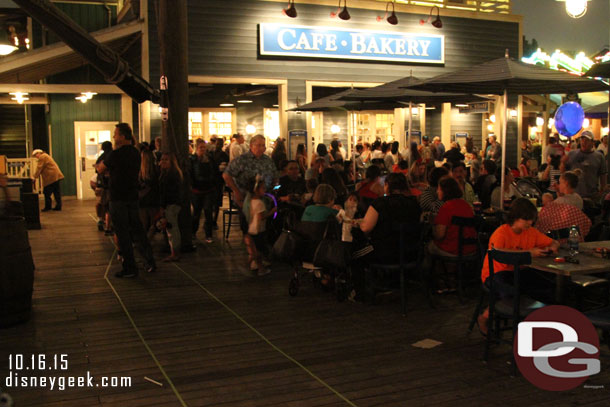 The line for the Wharf Cafe was long and they had an extended queue taped off leading back toward the bridge (where I was standing).