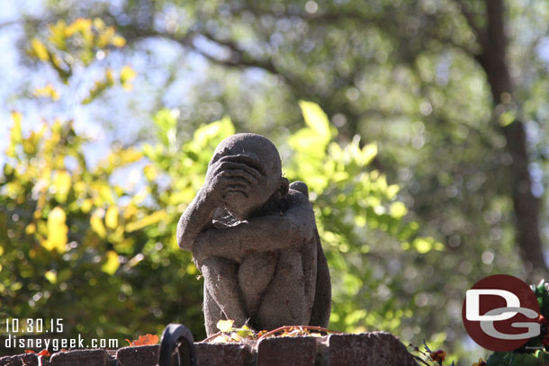 Wonder if this is to hide his eyes from the line for the Haunted Mansion or the new bridge in New Orleans Square.