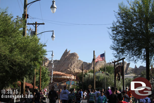 Cars Land is ready for Christmas decorations.  The poles on the right side of Route 66 have been installed.