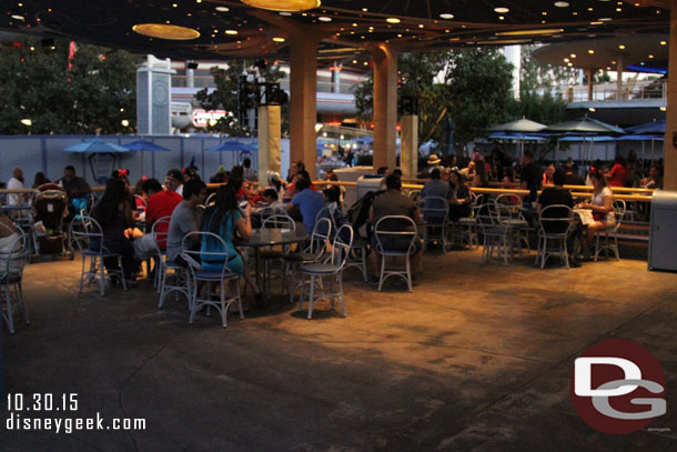 Over to Tomorrowland.  Looks like a row or maybe two of tables have been removed from the Tomorrowland Terrace.  In preparation for the large crowds?  