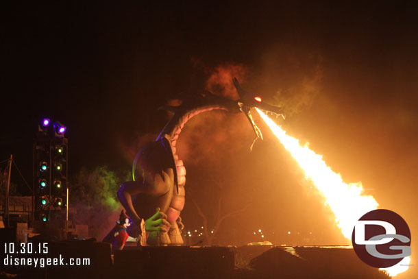 Fire... Maleficent in Dragon form lighting the Rivers of America on fire.