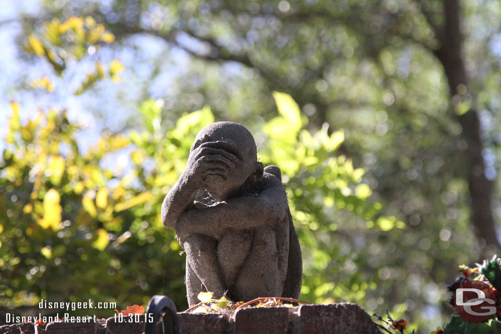 Wonder if this is to hide his eyes from the line for the Haunted Mansion or the new bridge in New Orleans Square.