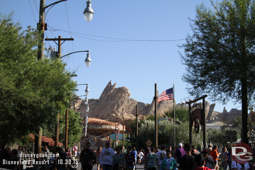 Cars Land is ready for Christmas decorations.  The poles on the right side of Route 66 have been installed.