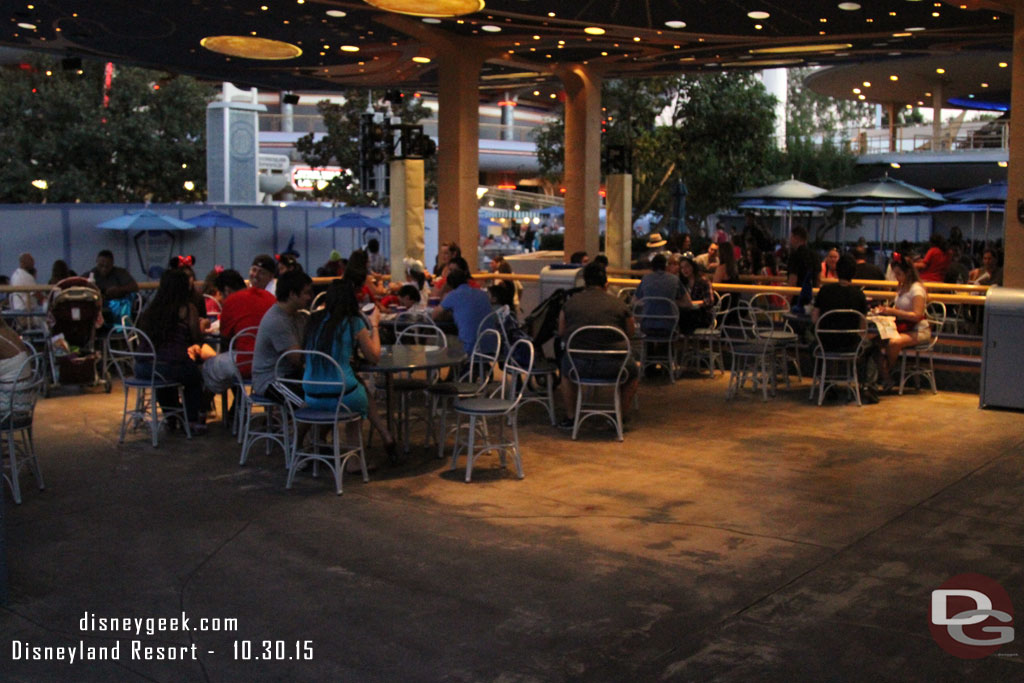 Over to Tomorrowland.  Looks like a row or maybe two of tables have been removed from the Tomorrowland Terrace.  In preparation for the large crowds?  