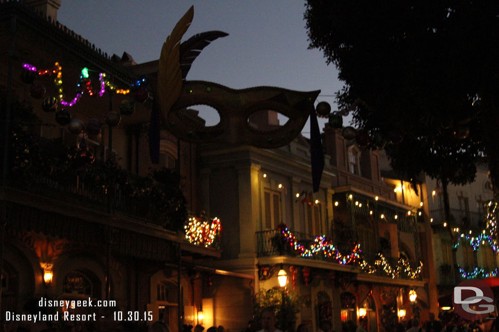 Some of the Christmas lights were on in New Orleans Square