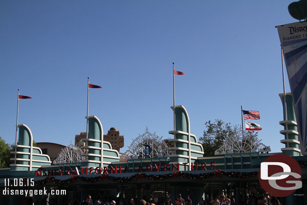 the DCA entrance has its Christmas decorations.