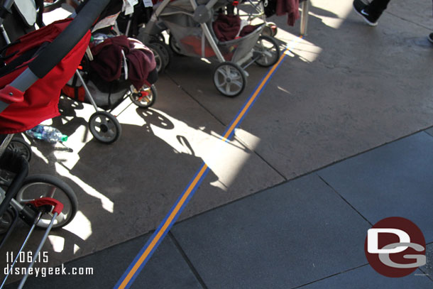 In Tomorrowland the tape for the stroller parking has a Star Tours feel to it this week.