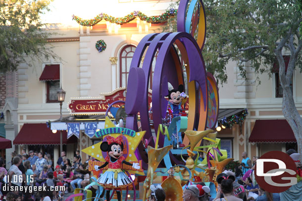 Soundsational rolling through Town Square.  The Christmas Fantasy Parade starts next Friday.