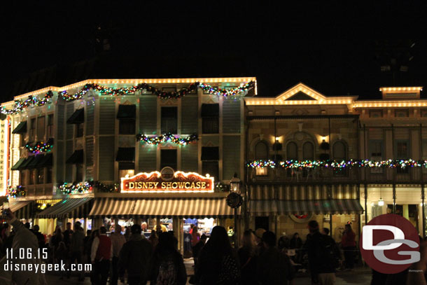 Over at Disneyland some of the garland was lit up.