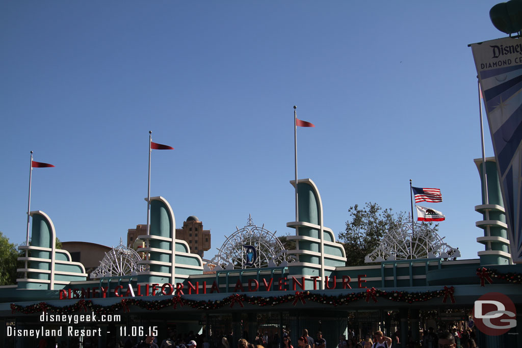 the DCA entrance has its Christmas decorations.