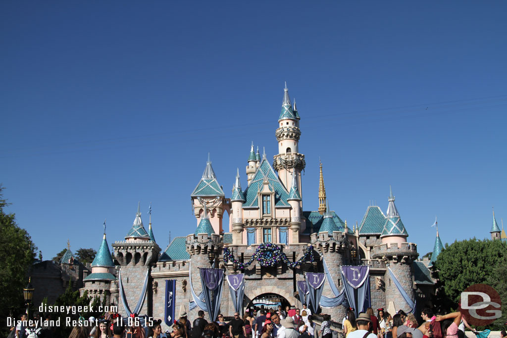 Sleeping Beauty Castle has some garland and wreath.  Will be interesting to see what happens this year for the holidays.  No snow or ice.