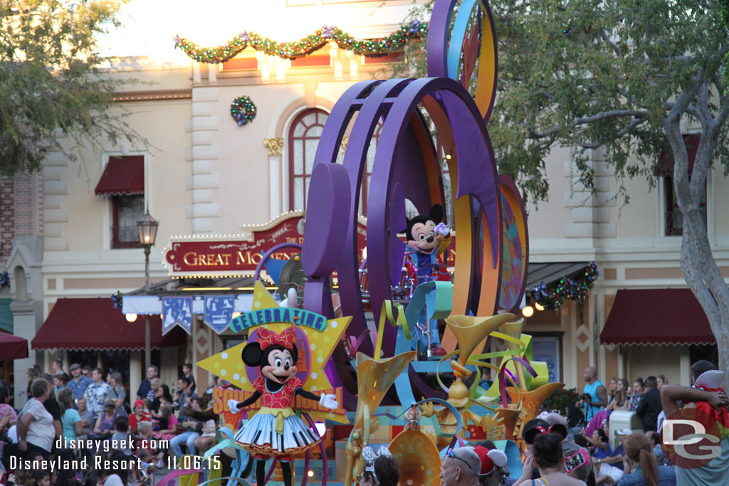 Soundsational rolling through Town Square.  The Christmas Fantasy Parade starts next Friday.