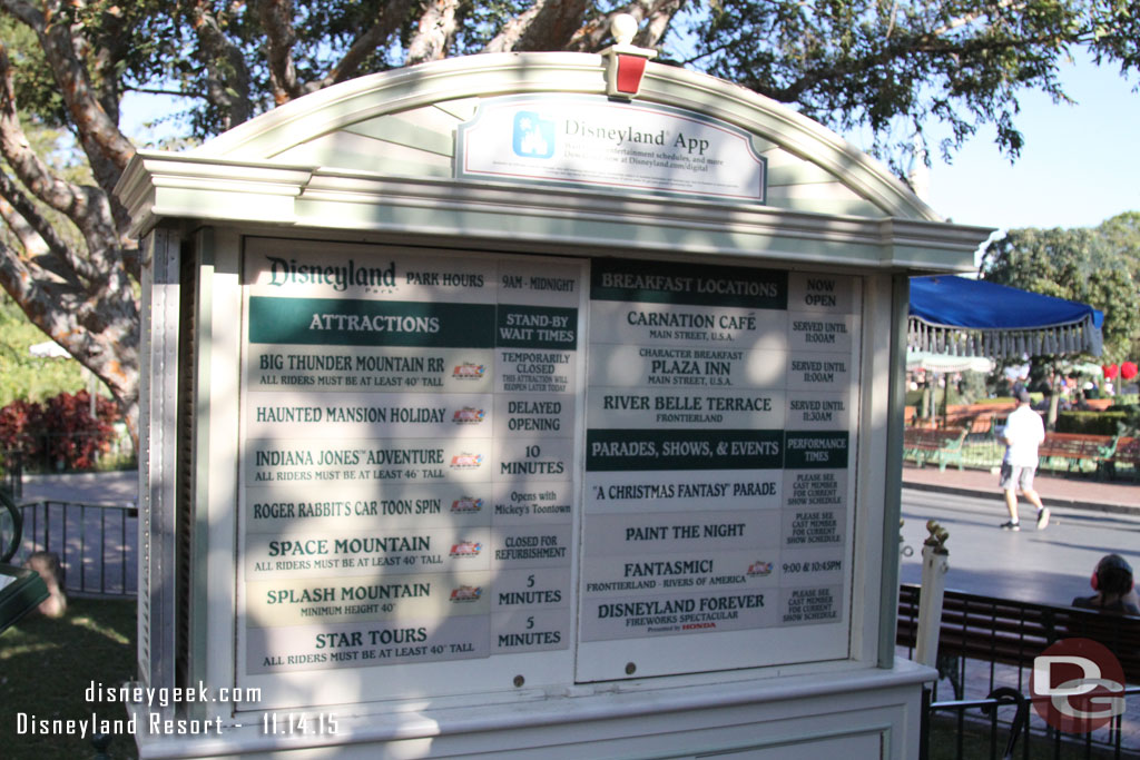 Wait times at 9:15am.  