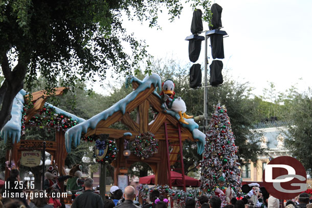 Arrived in Town Square the same time as a Christmas Fantasy Parade.  Also notice the lights for the Candlelight are up.