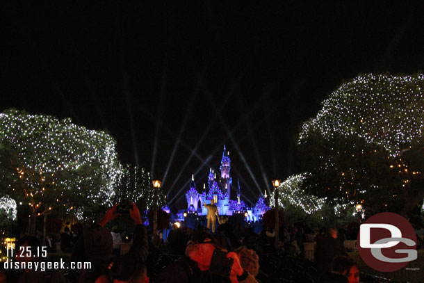 The Christmas lights in the trees were on after the show.