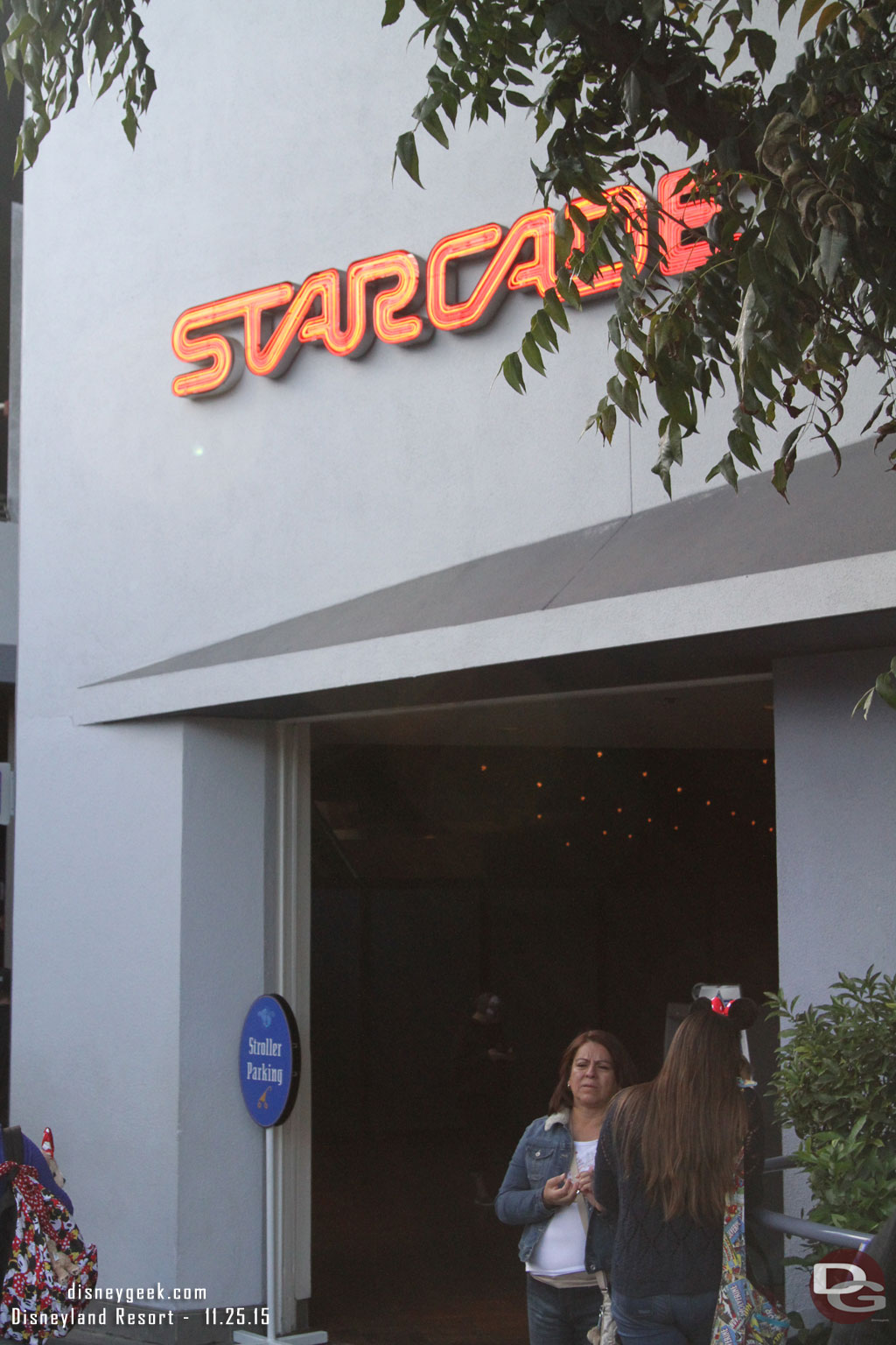 Part of the Starcade is still being used for stroller parking.  Signs up this week.