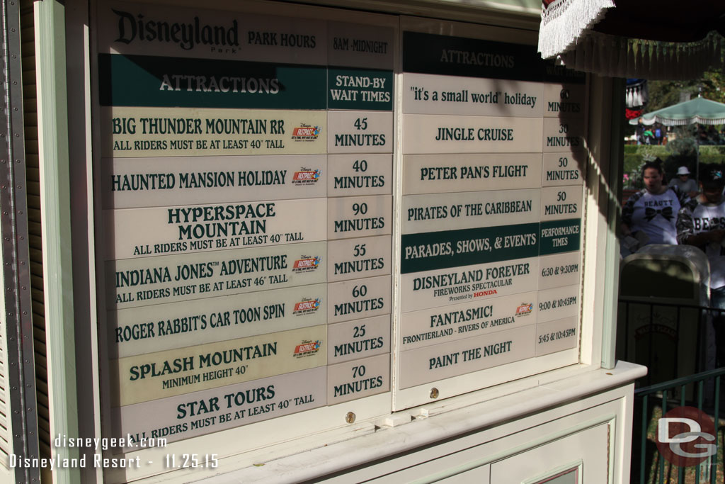 Disneyland wait times around 1:55pm