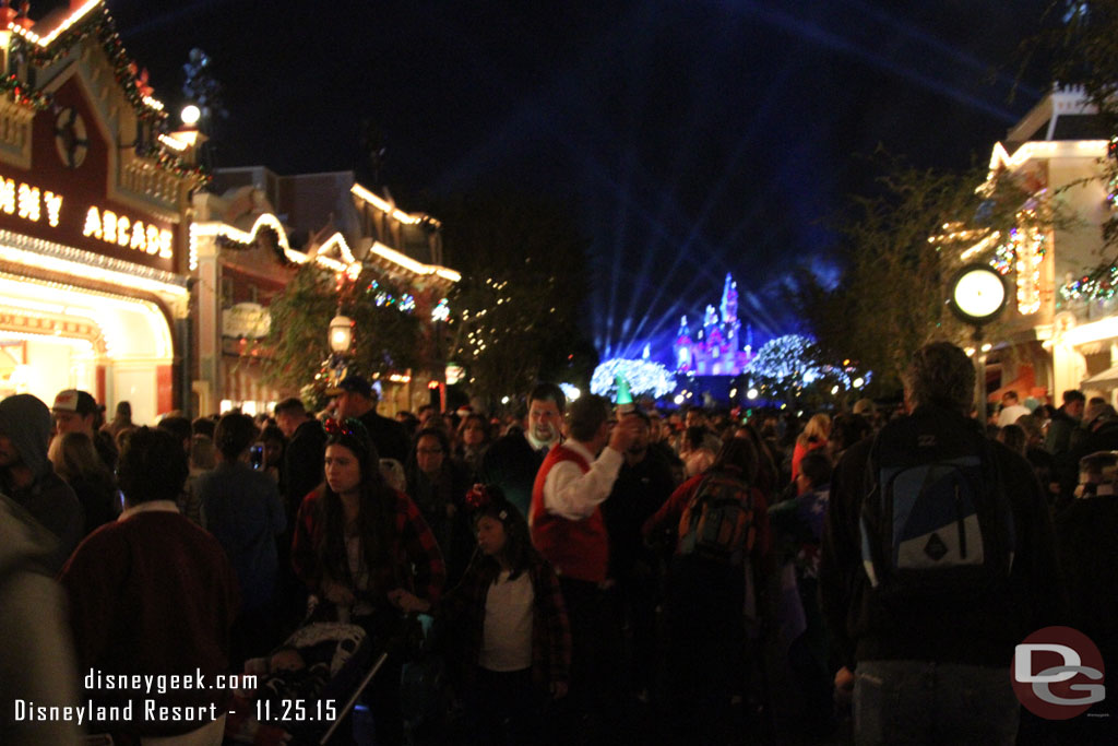 After the show 2/3 to 3/4 of the street was used for guests exiting.  A small portion on the right for those of us heading back into the park.