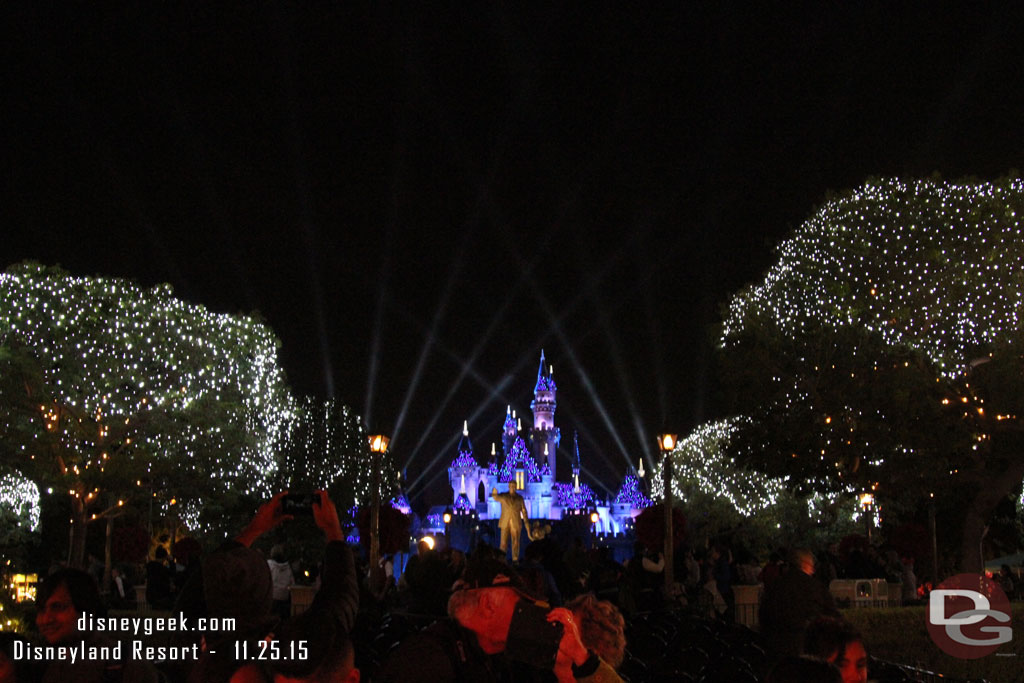 The Christmas lights in the trees were on after the show.