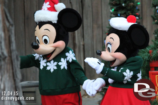 Mickey and Minnie were out on the Big Thunder Trail in their Christmas outfits.