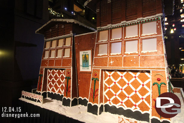 The gingerbread house in the Grand Californian Lobby is complete.