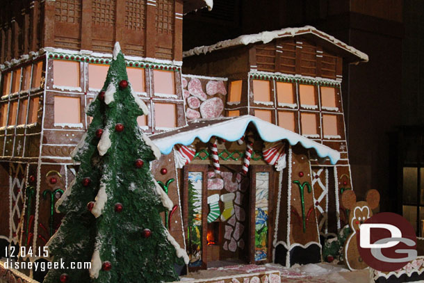 A closer look at the front of the gingerbread house