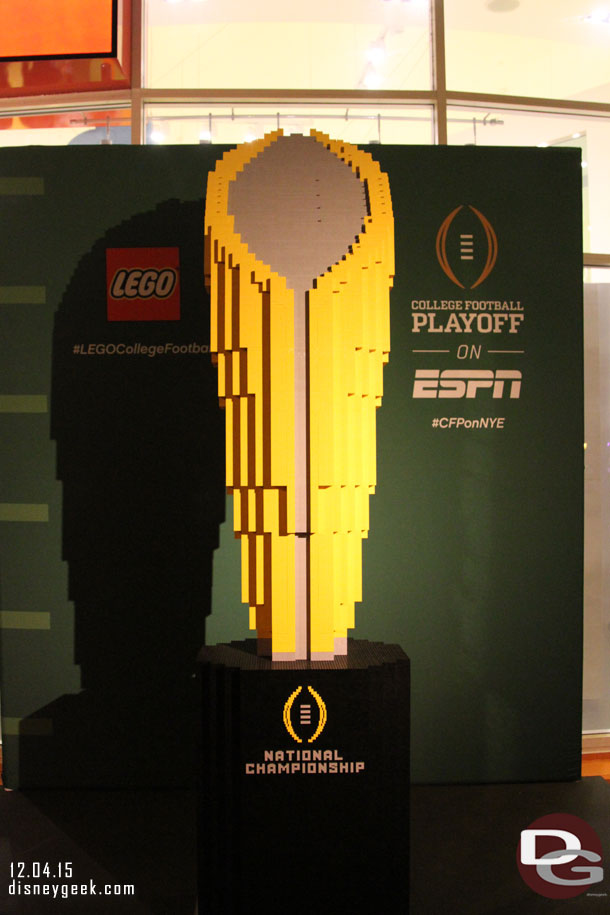 A Lego replica of the College Football championship trophy