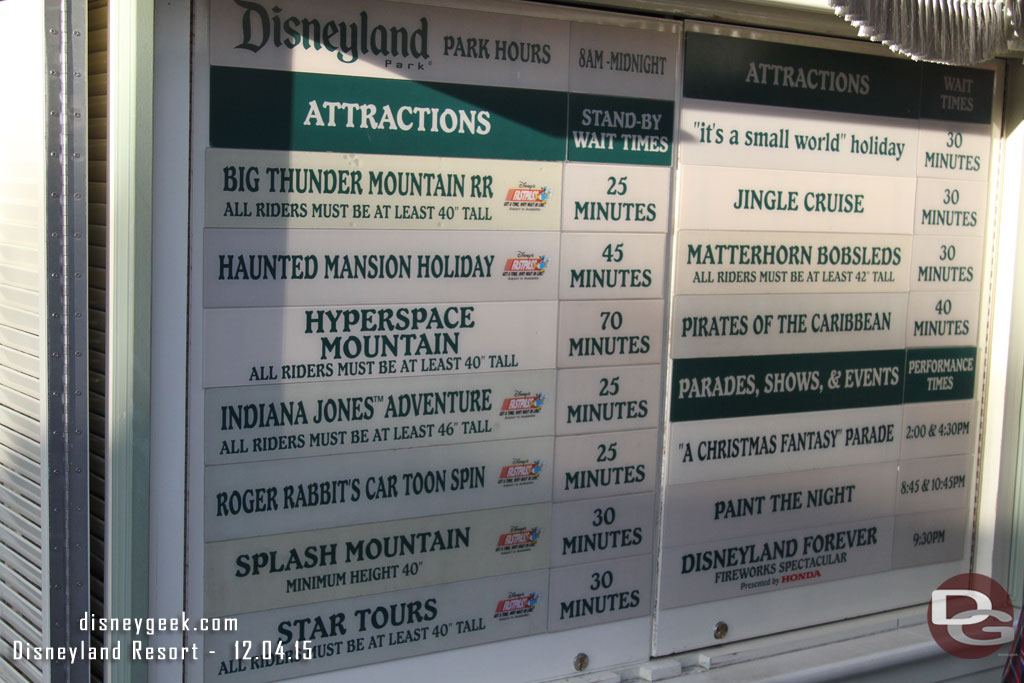 Disneyland wait times at 3:10pm