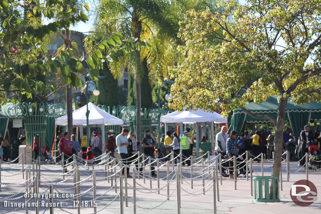 A wider shot of the entrance.  The white tents are the new metal detectors.  There were a lot of security castmembers, police, and contractors as you entered.  This was true for all entry points.