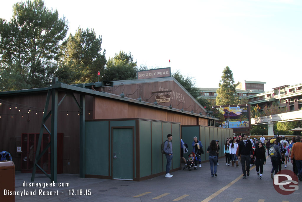 Work continues on the restroom facade.