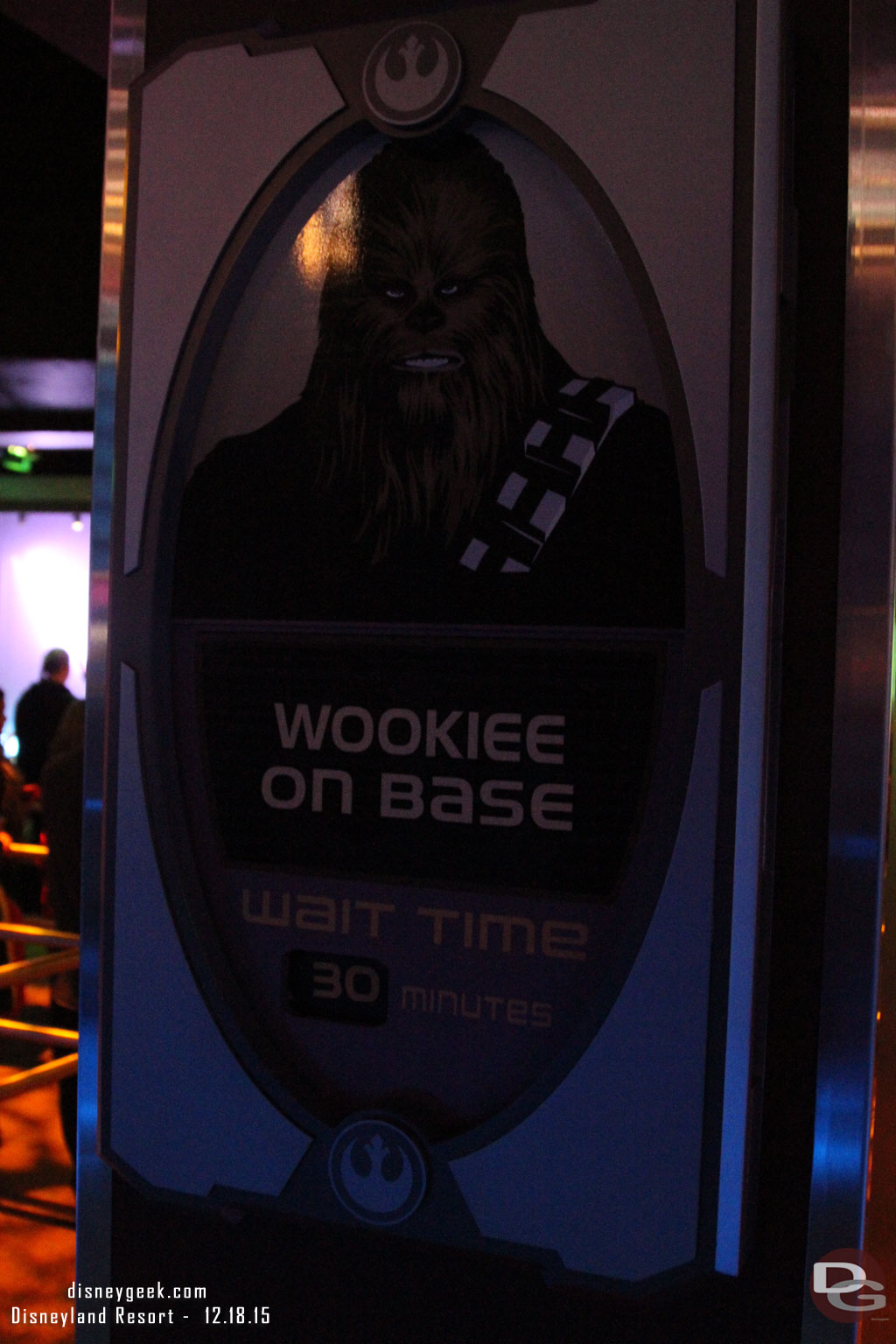 A bad picture but it says 30 min wait for Chewbacca.