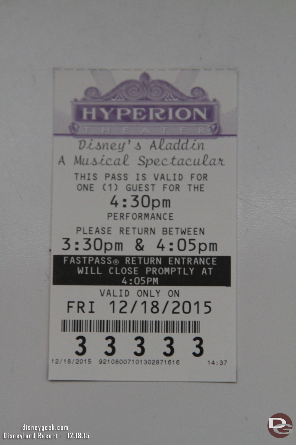 What the ticket looks like.