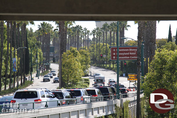 Disneyland Drive had a fair number of cars stopped at the light.  