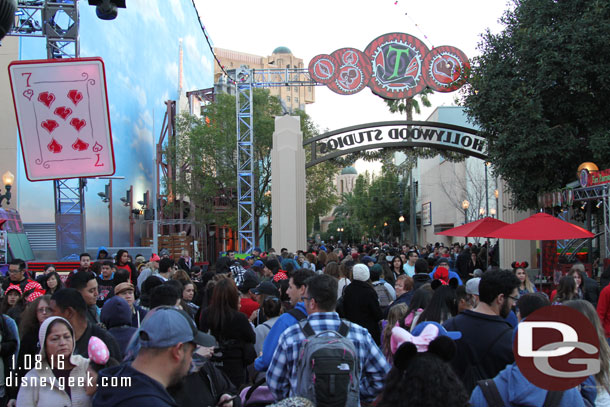 The view from the House of Cards.  The line wrapped around the area and the end was by the air hockey tables.  Cast Members were saying this is the 6:20 standby and they did not think most of them would get in.