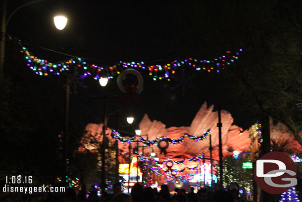 Oops I forgot to stop to take the picture.. but Cars Land lights were on too.