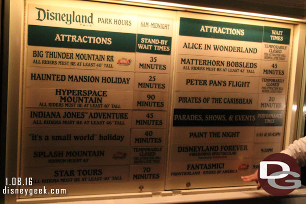 A final look at the Disneyland waits at 8:20pm