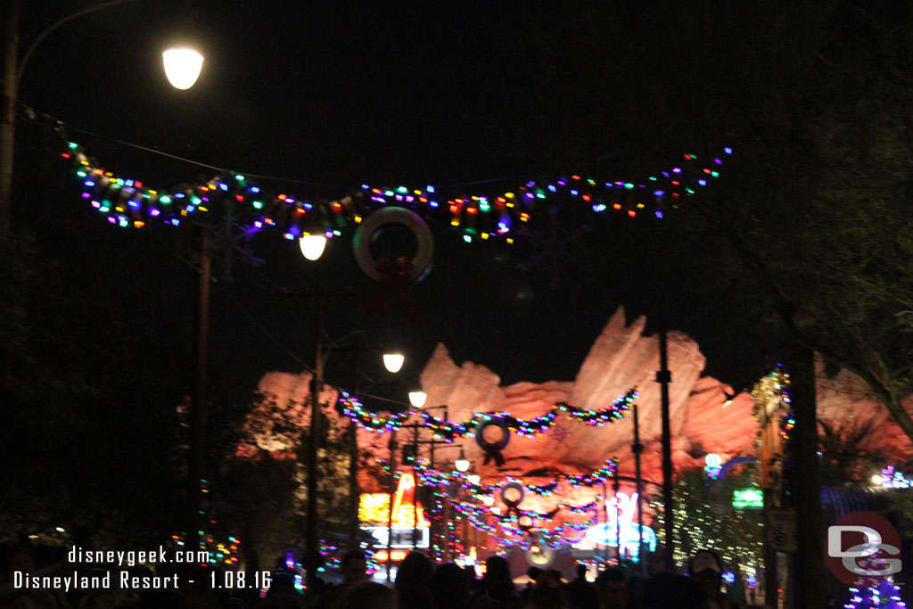 Oops I forgot to stop to take the picture.. but Cars Land lights were on too.