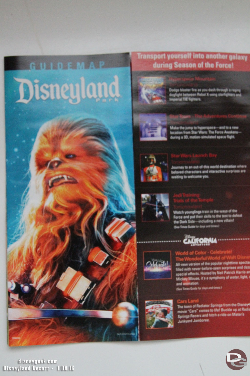 The Disneyland park maps feature Season of the Force on the Cover