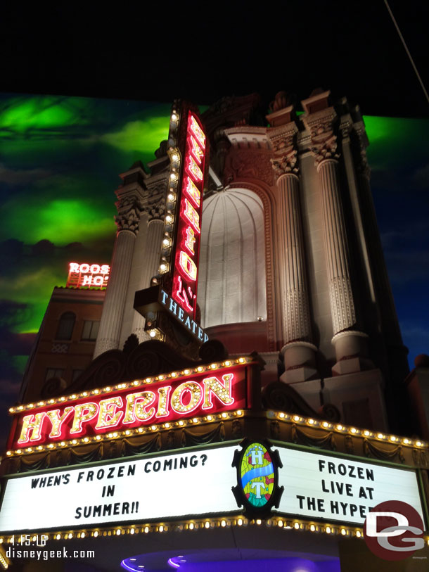 Aladdin is gone and the Hyperion is advertising the upcoming Frozen show.