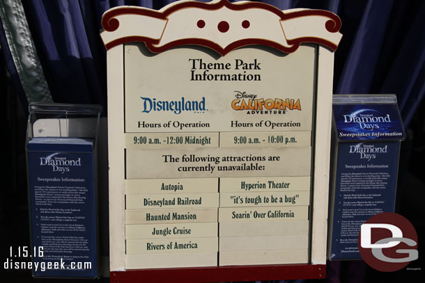 The closure list is substantial.  A good way to save space,  combing the four attractions as Rivers of America.