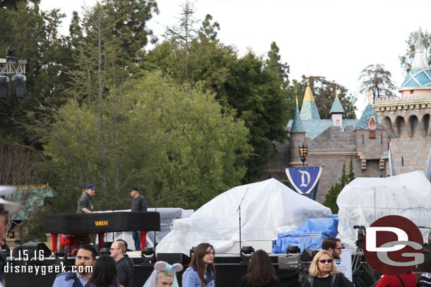 The instruments and other equipment on the stage were covered this afternoon as crews prepared for the evening.